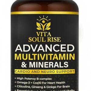 Multivitamin Tablets for Women & Men - Cardio & Brain Support with CoQ10, Omega-3, B-Complex, Ginseng & Ginkgo - Advanced Multivitamin & Minerals - 60 Tablets
