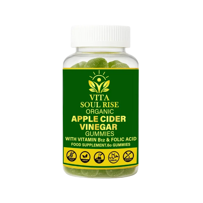 Organic Apple Cider Vinegar Gummies with Vitamin B12 & Folic Acid – 60 Gummies